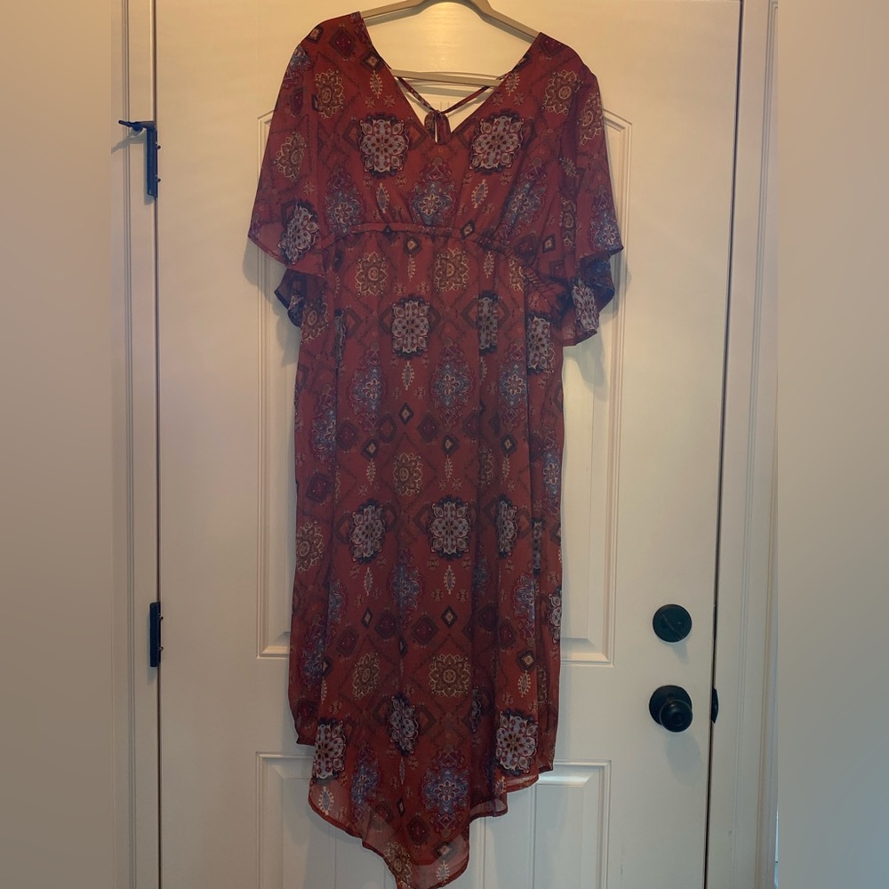 Maurices Terracotta Patterned Midi Dress